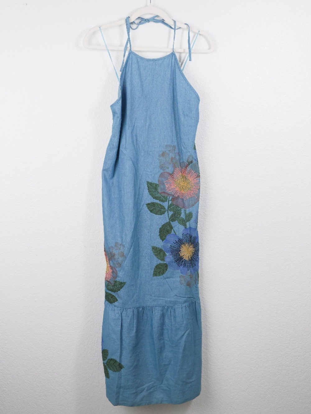 Anthropologie Pilcro Denim Floral Embroidered Midi Dress Sz Small